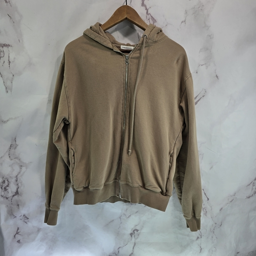 Good American Hoodie Womens 1 Small Tan Brown Full Zip Sweatshirt Jacket